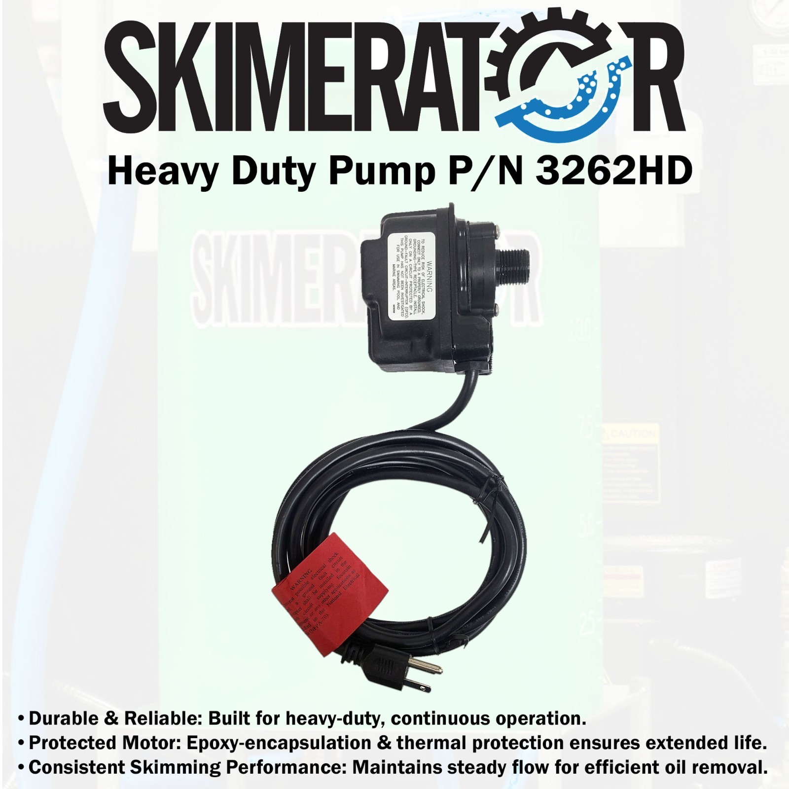 Skimerator Oil Skimmer PN 3200F-5040-3262HD Floating Draft Square Stand HD Motor