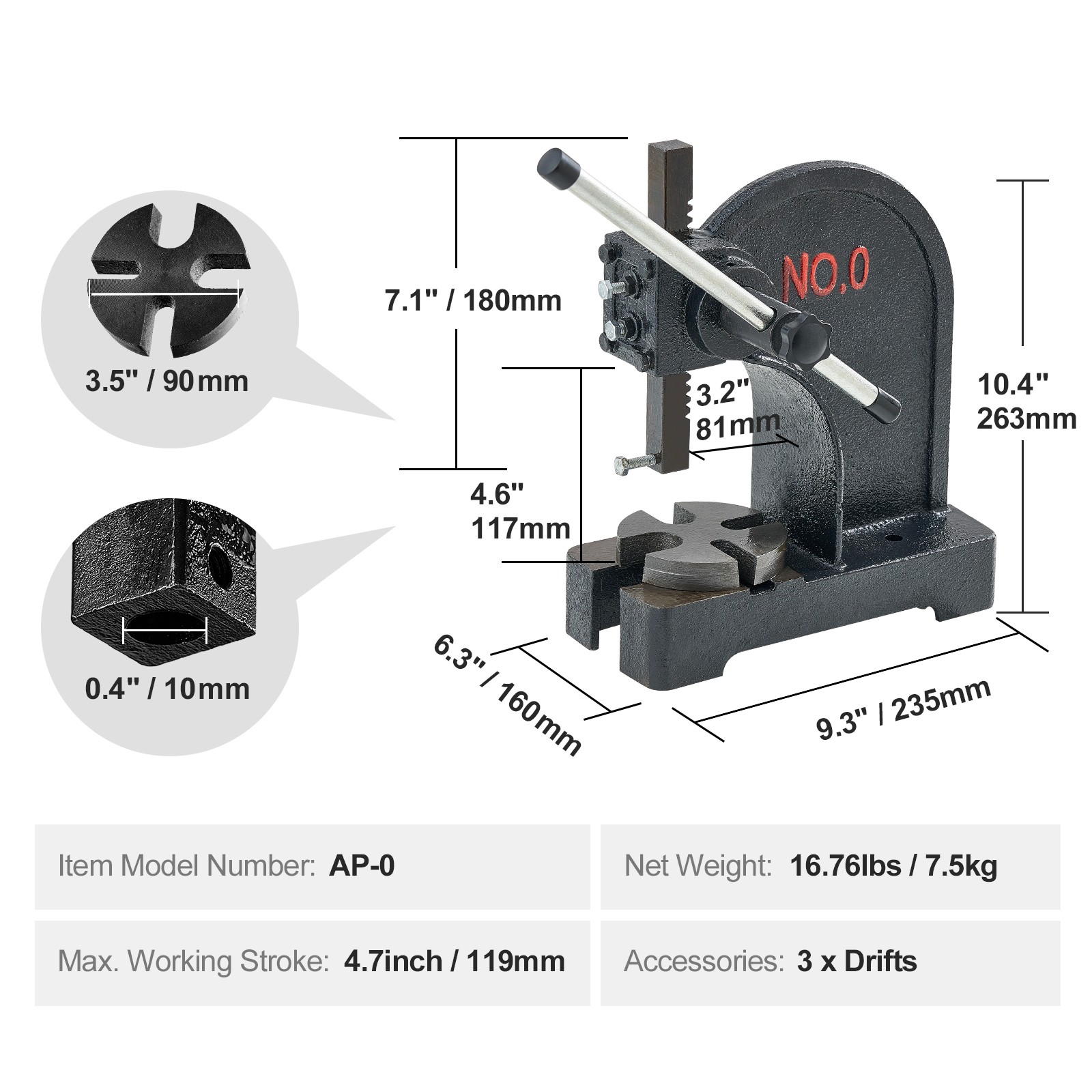 Uimoso Arbor Press 0.5 Ton Manual Desktop Press Lever Mountable Bearing