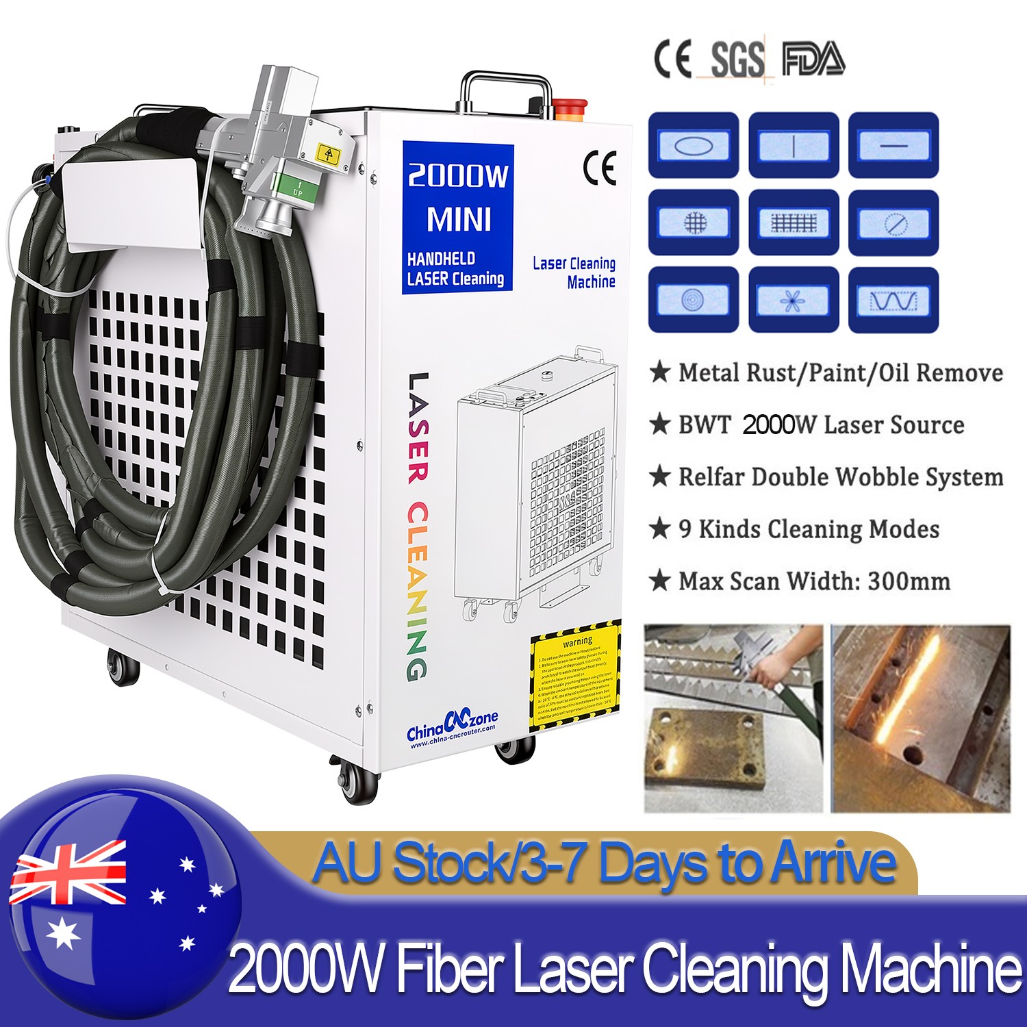 2000W Fiber Laser Cleaning Machine for Car Metal Oil Rust Paint Removal Cleaner