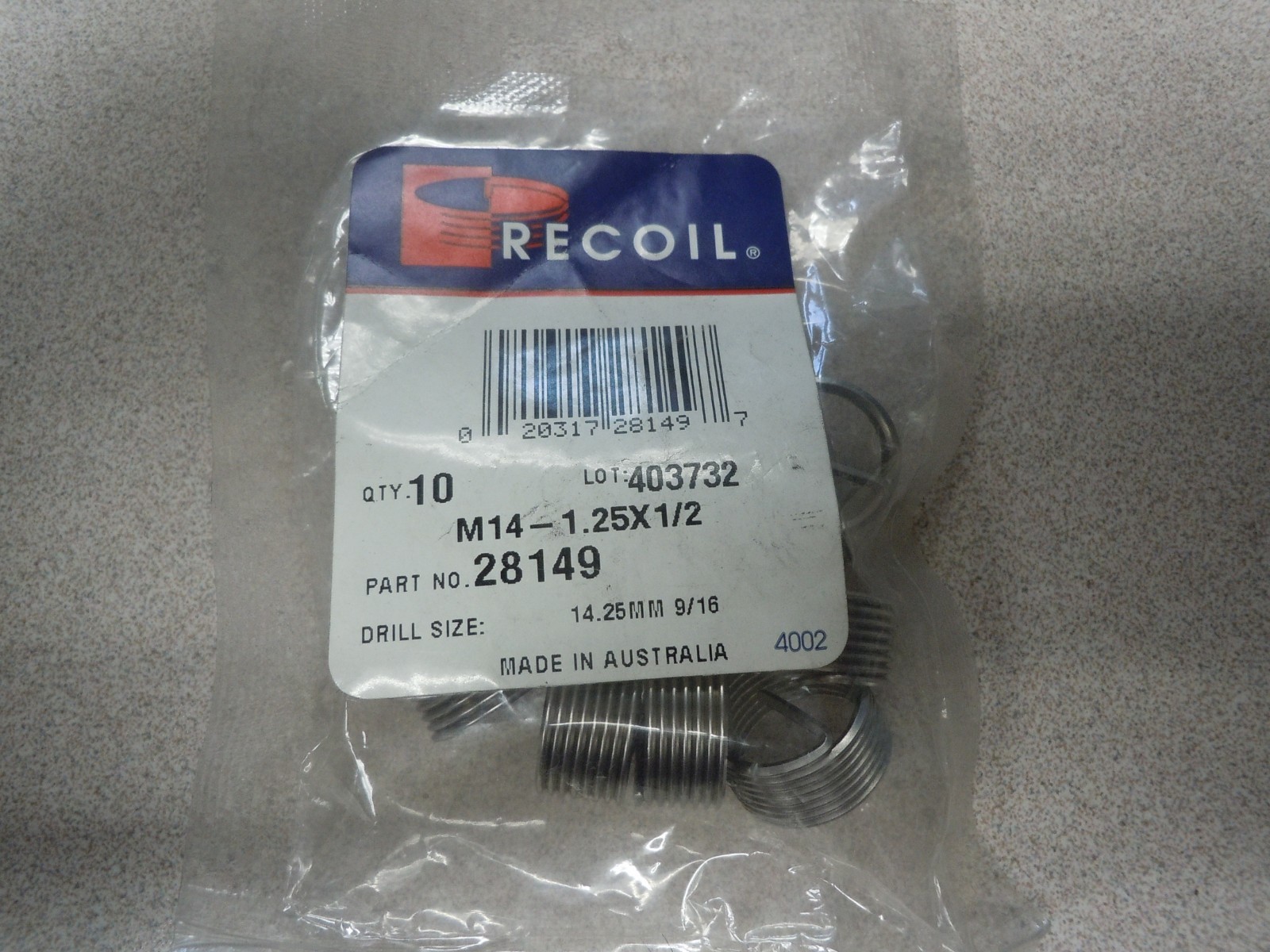 Recoil 28149 M14x1.25 Metric Thread Repair Running Helical Sparkplug Inserts