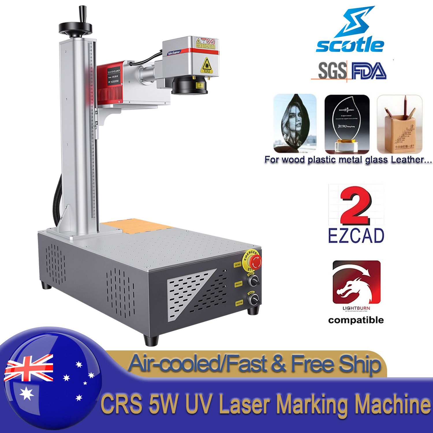 AU CRS 5W Air Cooling UV Laser Marking Machine For Glass Metal Wood PVC Engraver