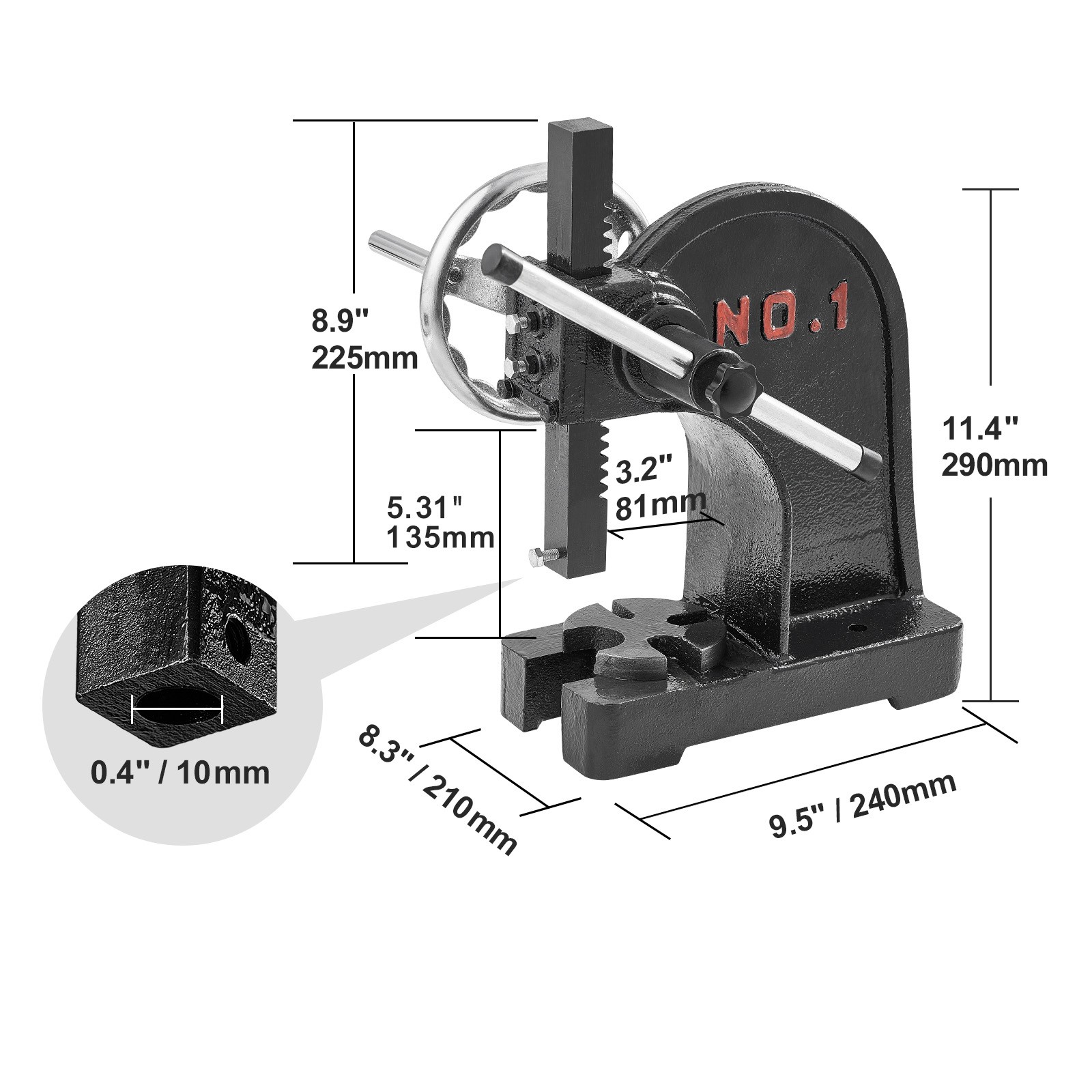 1 Ton Manual Arbor Press Handwheel 5.9″ Height Cast Iron Desktop