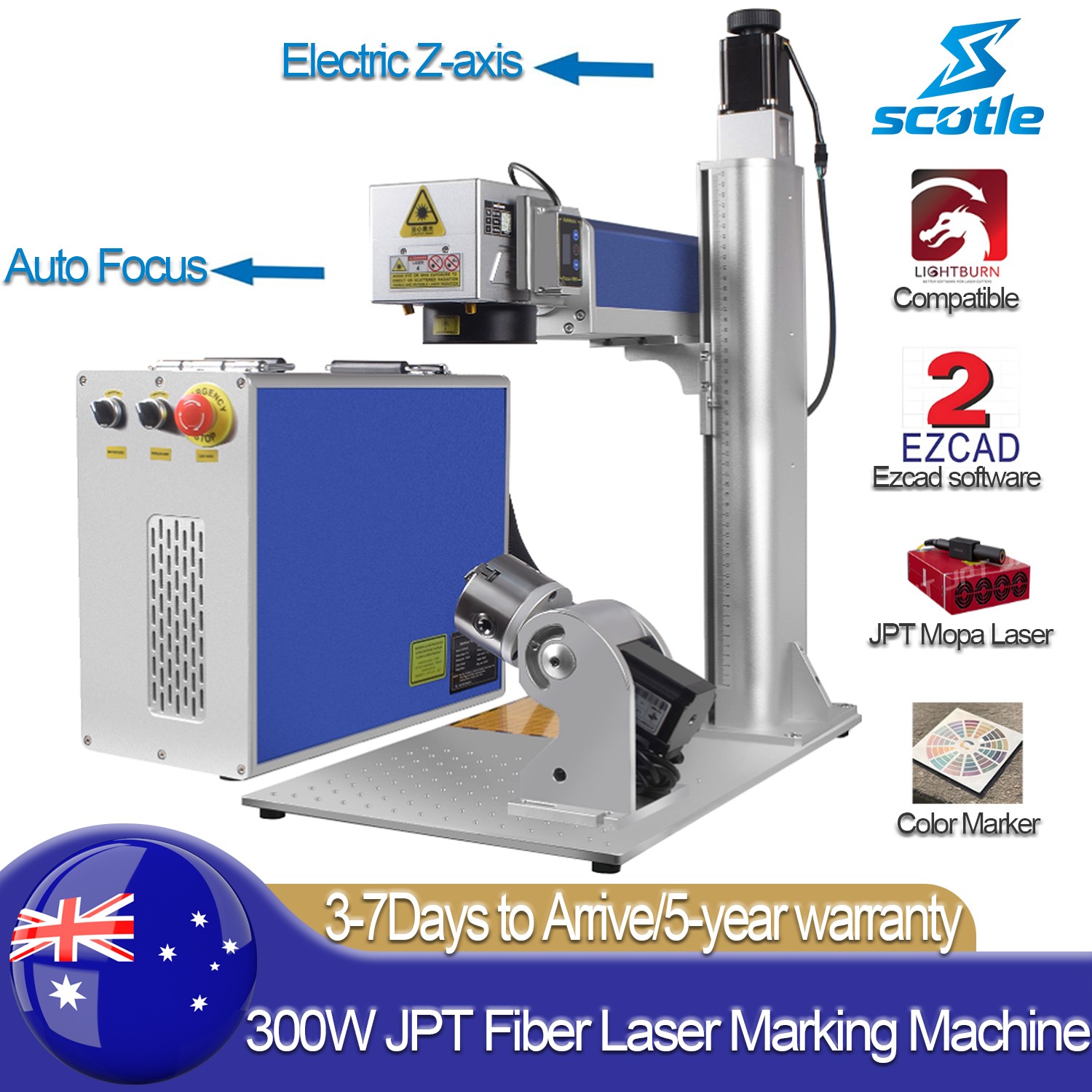Auto Focus JPT MOPA Fiber Laser Marking Engraving Machine Engraver Marker Ezcad2