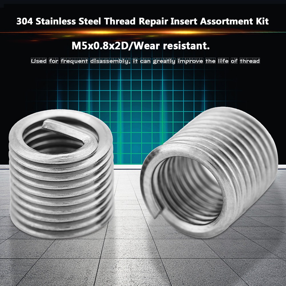 100Pcs 304 Stainless Steel Wire Screw Sleeve Thread Repair Insert Assortment Kit