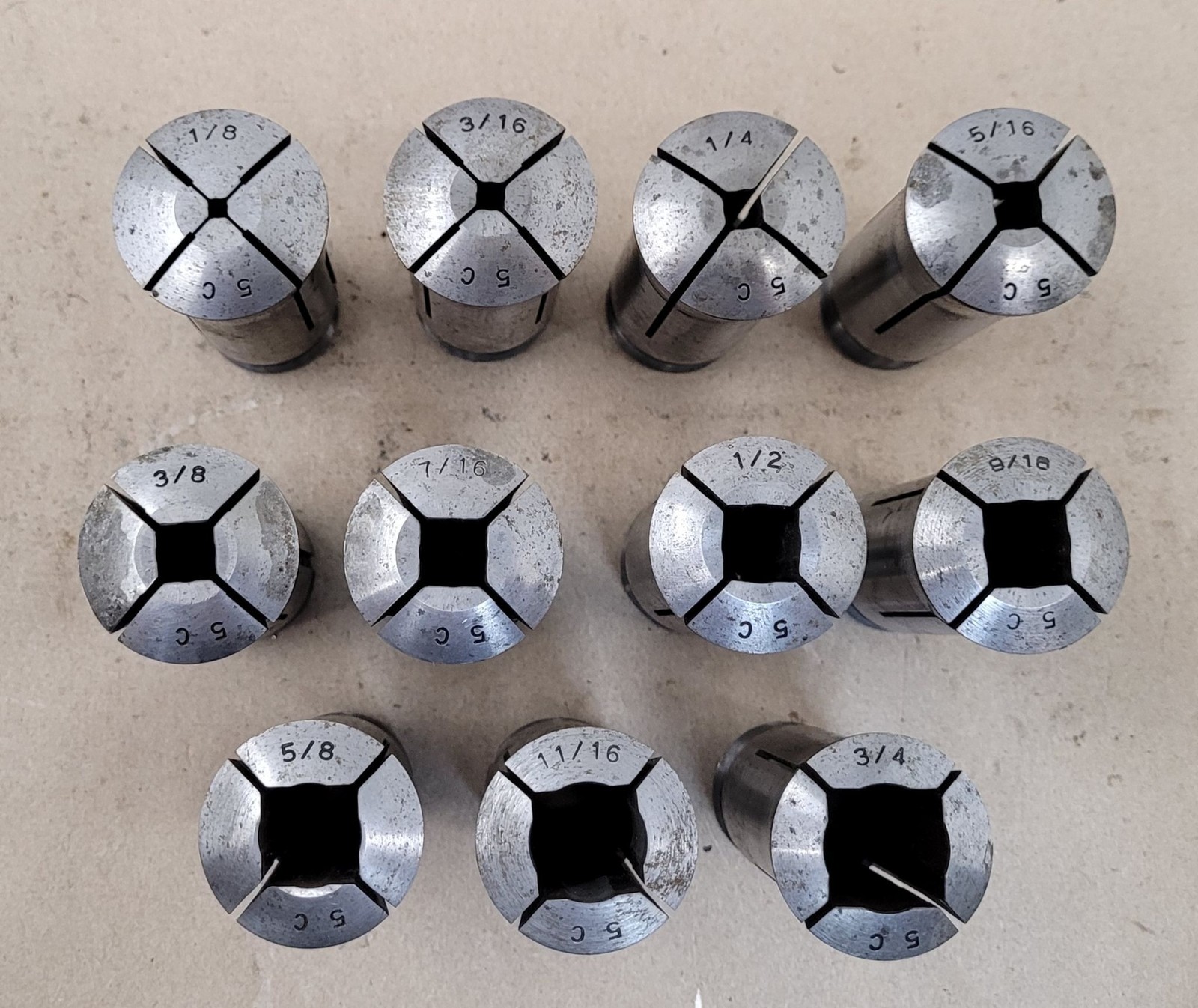 Set of 11 – 5C Square Collets – Size Range: 1/8″ to 3/4″