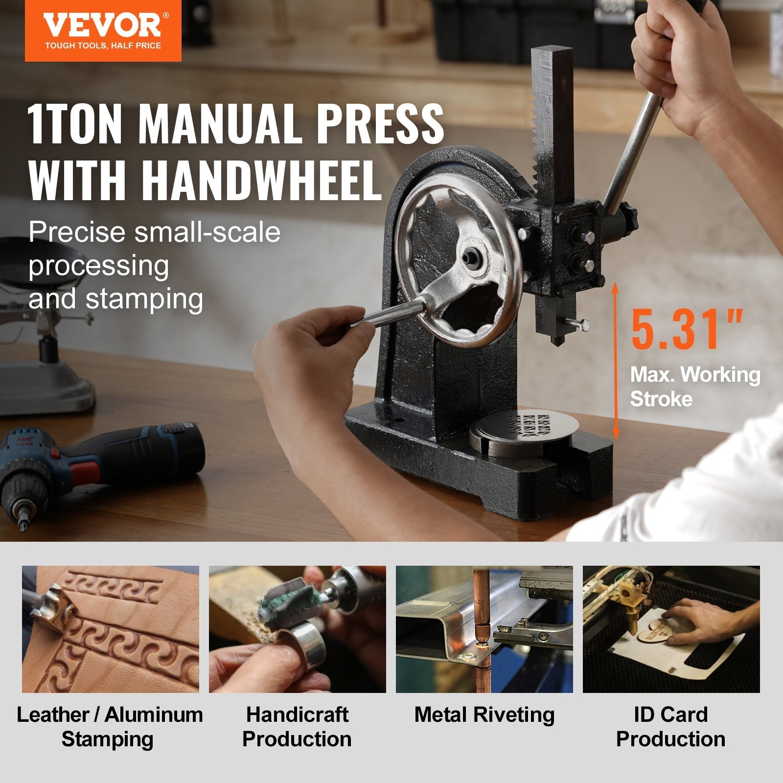 1 Ton Arbor Press Manual Cast Iron Desktop Press Metalworking Tool