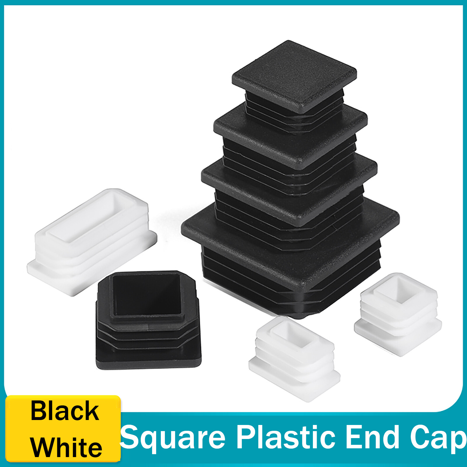 Square Plastic End Caps For Tubing Bungs Inserts Blanking Plugs Black/White