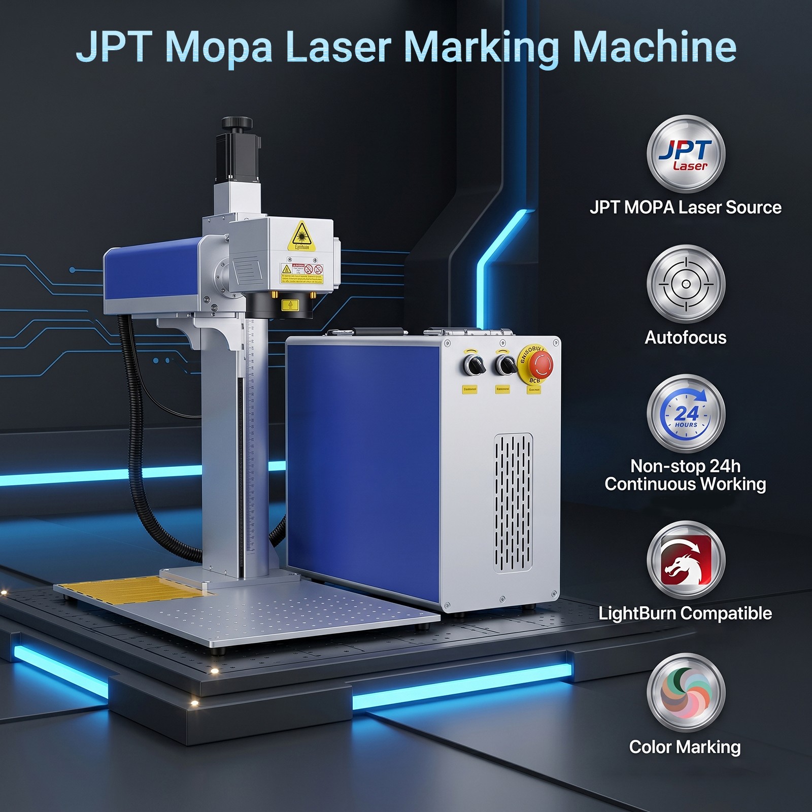 60W Auto Focus JPT MOPA Fiber Laser Marking Engraving Machine Engraver Marker