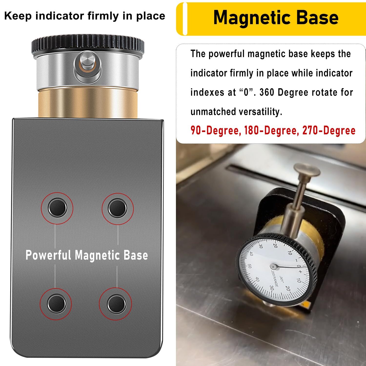 W1218A for Planers Dial Indicator 360 Degree Durable Powerful Magnetic Base