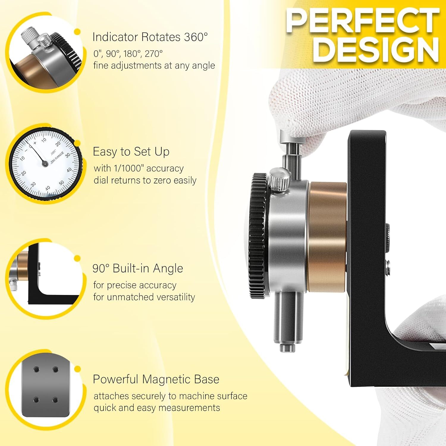 For Planers Dial Indicator 360 Degree Durable Powerful Magnetic Base W1218A