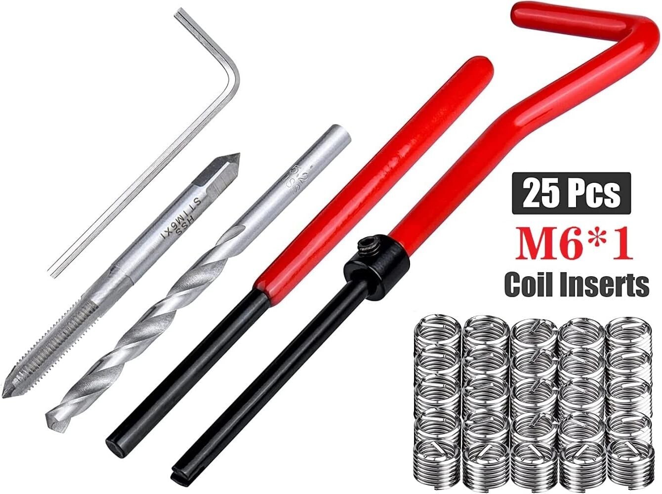 30Pcs M6 X 1.0mm Metric Thread Repair Insert Kit Helicoil Car Pro Coil Tool