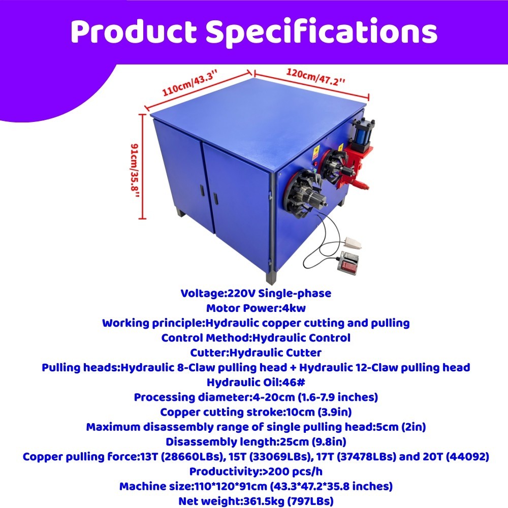Dual-Head Hydraulic Motor Stator Copper Puller 220V Heavy Duty Recycling Machine