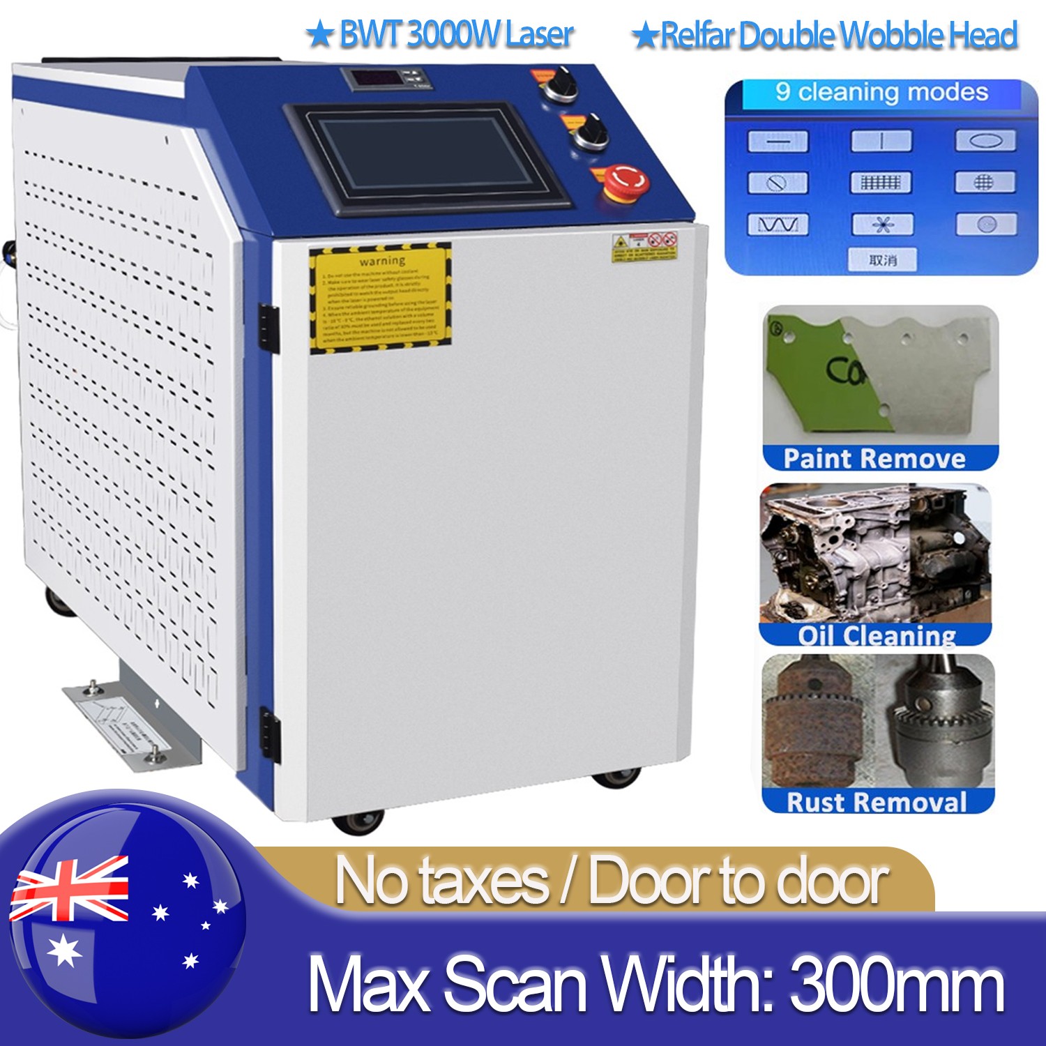 3000W 380V Double Wobble Fiber Laser Cleaning Machine Rust Oil Paint Removal AU