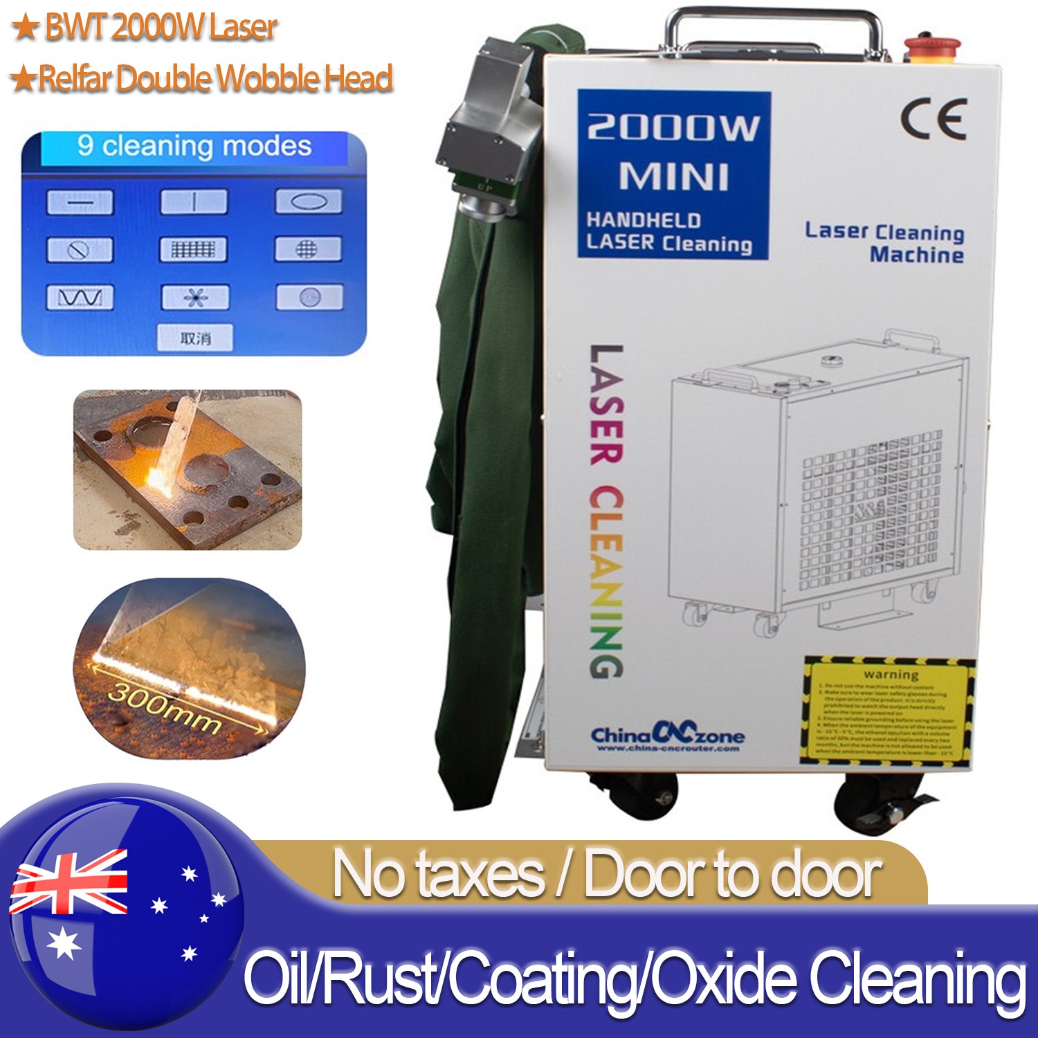 2000W Fiber Laser Cleaning Machine Metal Oil Rust Paint Remover Laser Cleaner AU