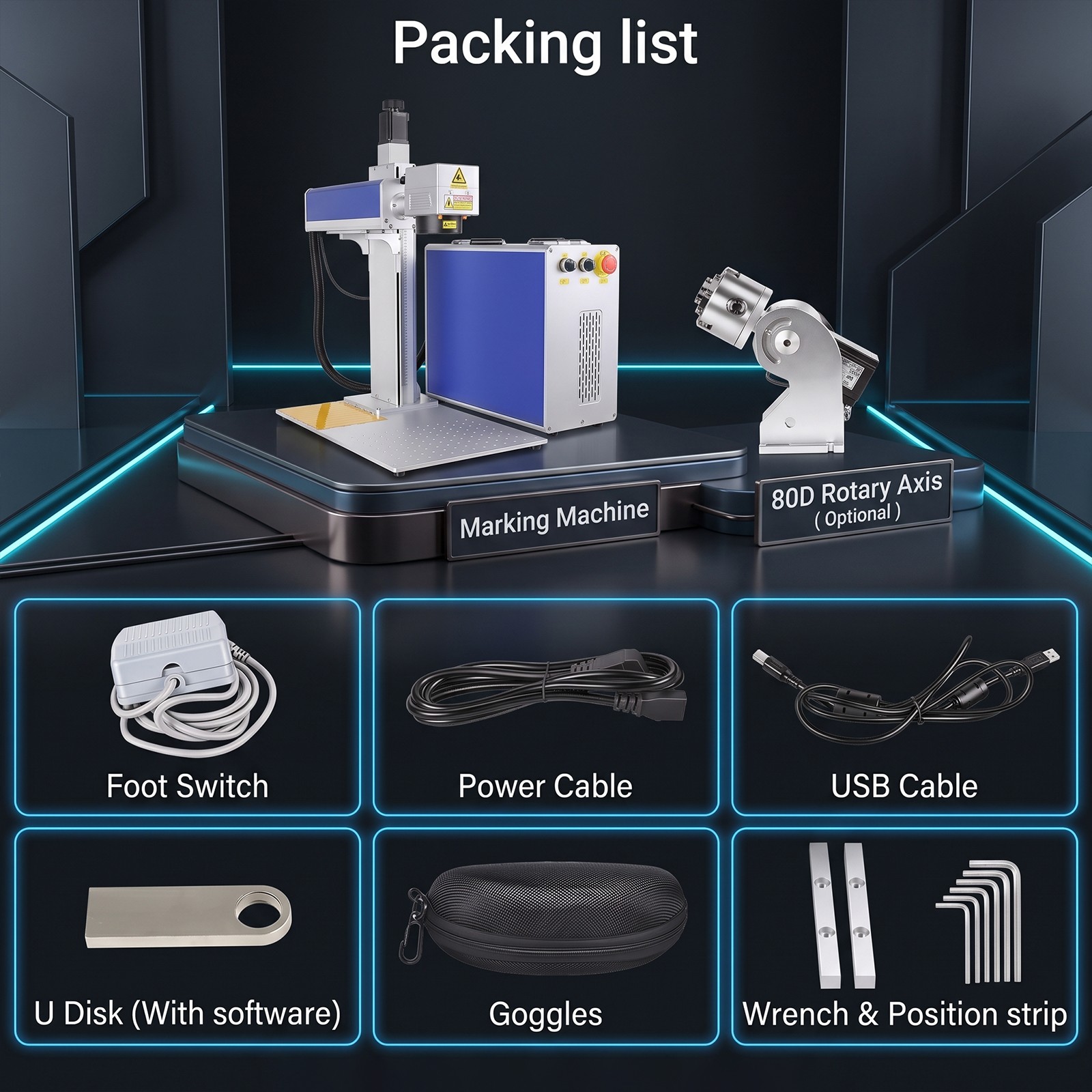 60W Auto Focus JPT MOPA Fiber Laser Marking Engraving Machine Engraver Marker