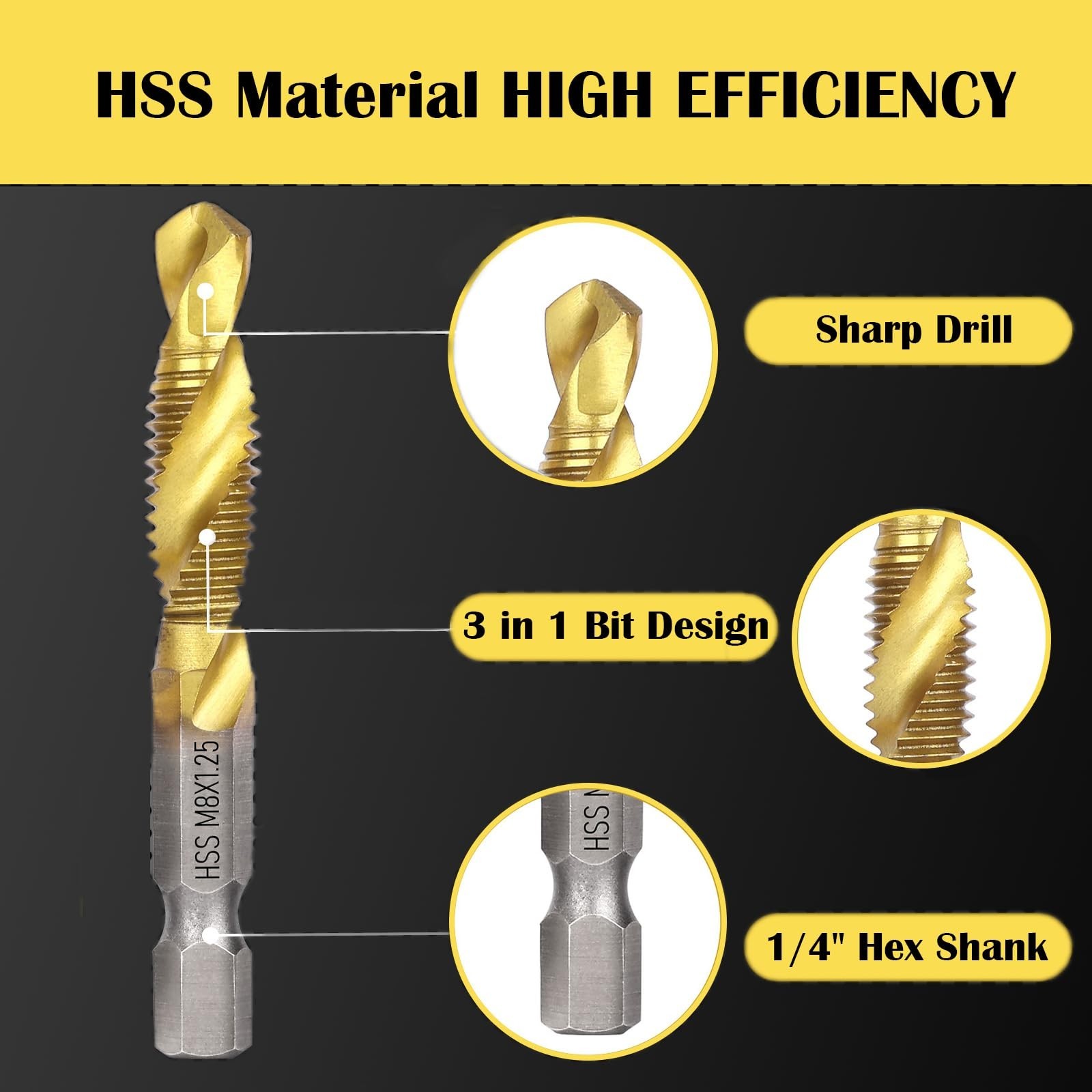 Combination Drill Tap & Tap Bit Set, 3-in-1 Titanium Coated Screw Tapping Bit…