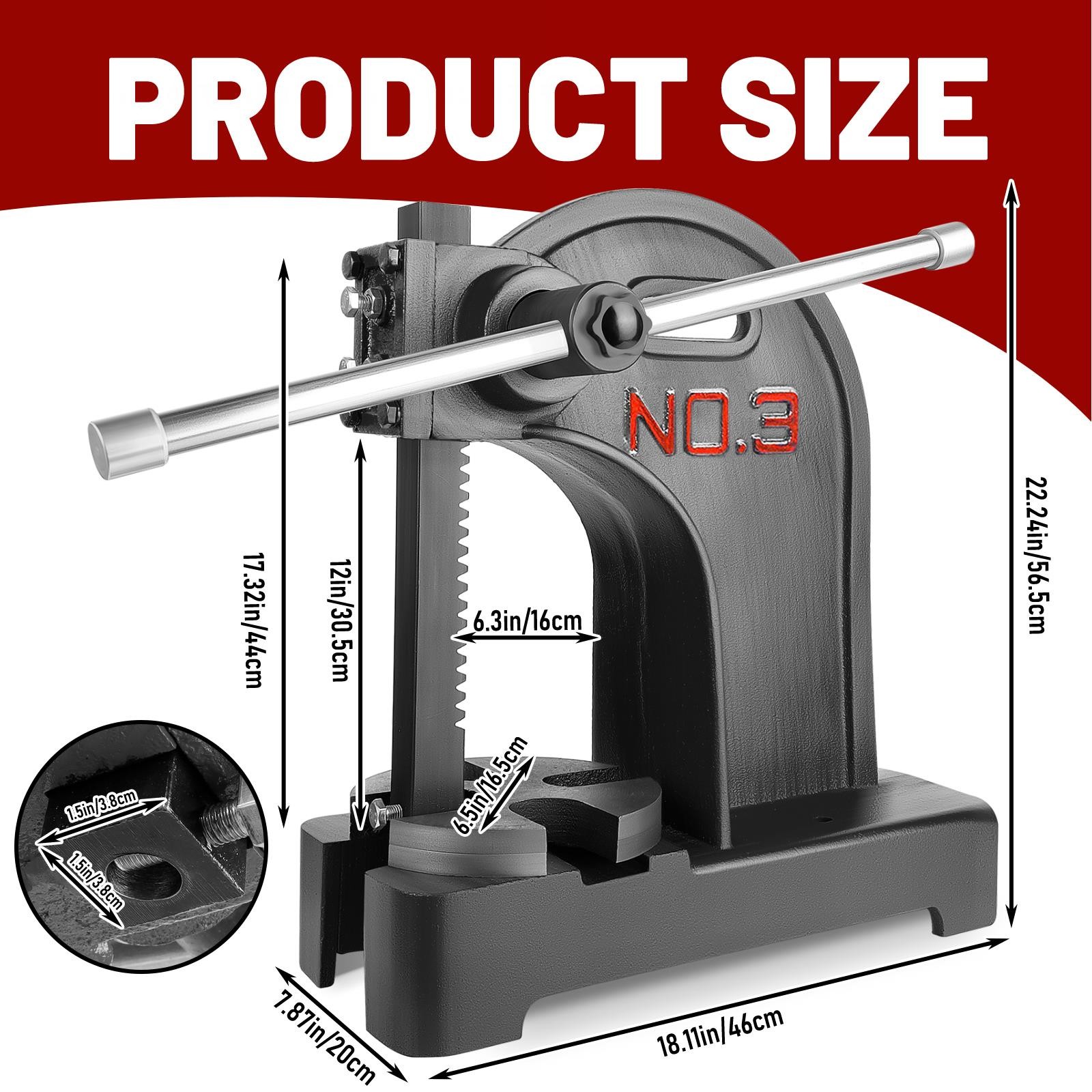 Arbor Press 3 Ton Manual Desktop Press Lever Mountable Bearings Cast Iron
