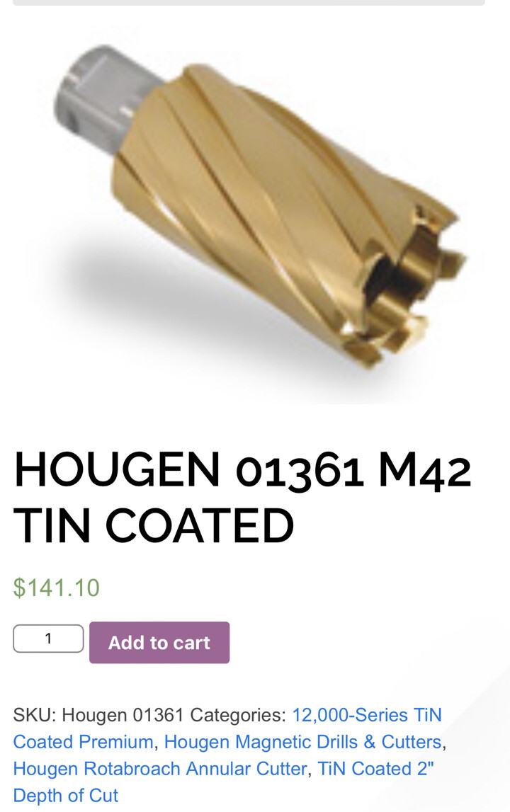 Hougen 1-5/16″ x2″DOC M42 tin cutter 01361