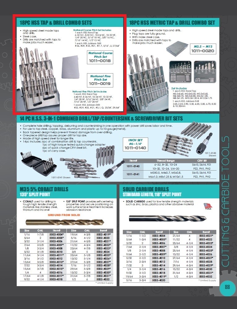 18 PIECE #6-1/2″ HIGH SPEED STEEL TAP & DRILL COMBO SET (1011-0018)