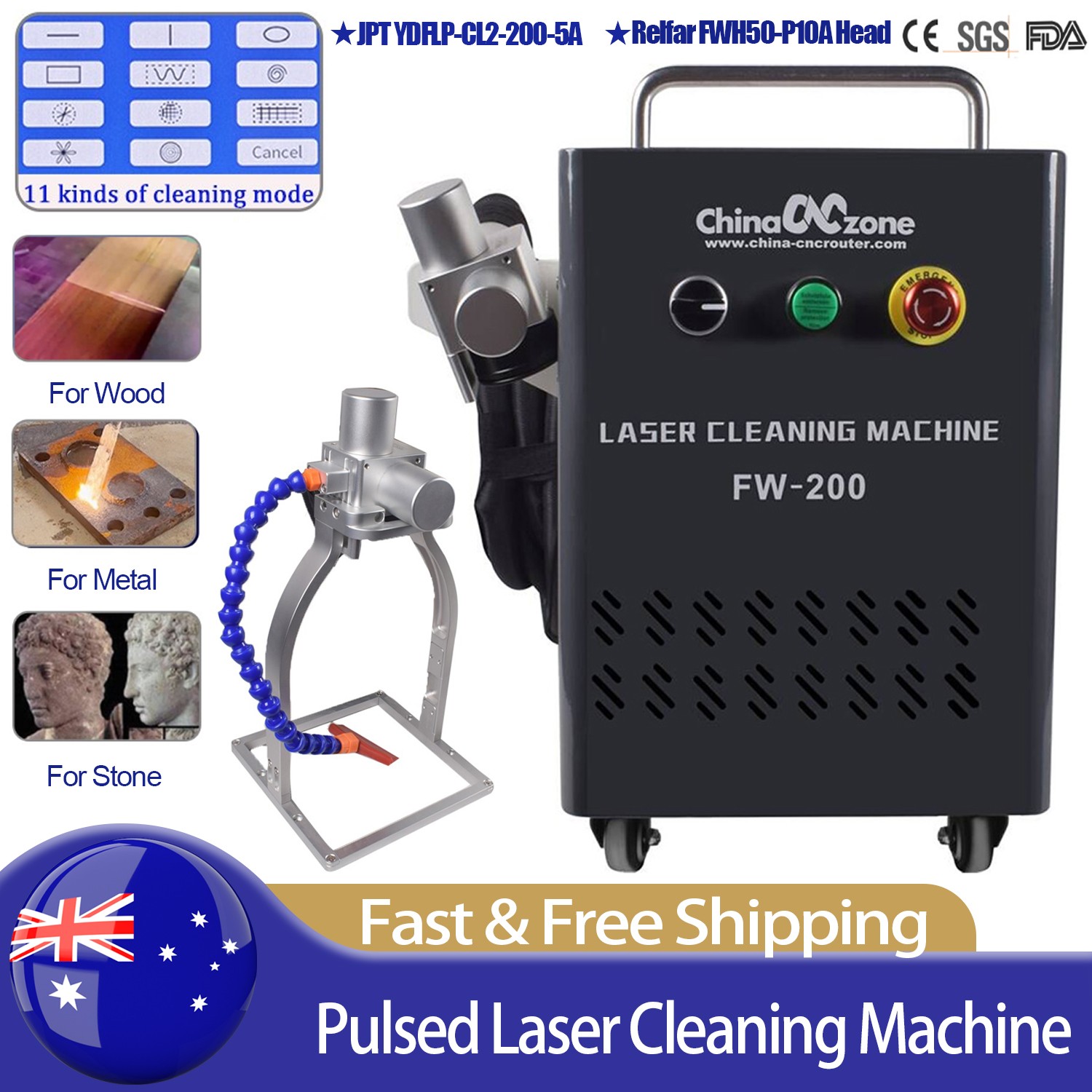 JPT 200W Portable Pulsed Laser Cleaning Machine Metal Wood Rust Painter removal