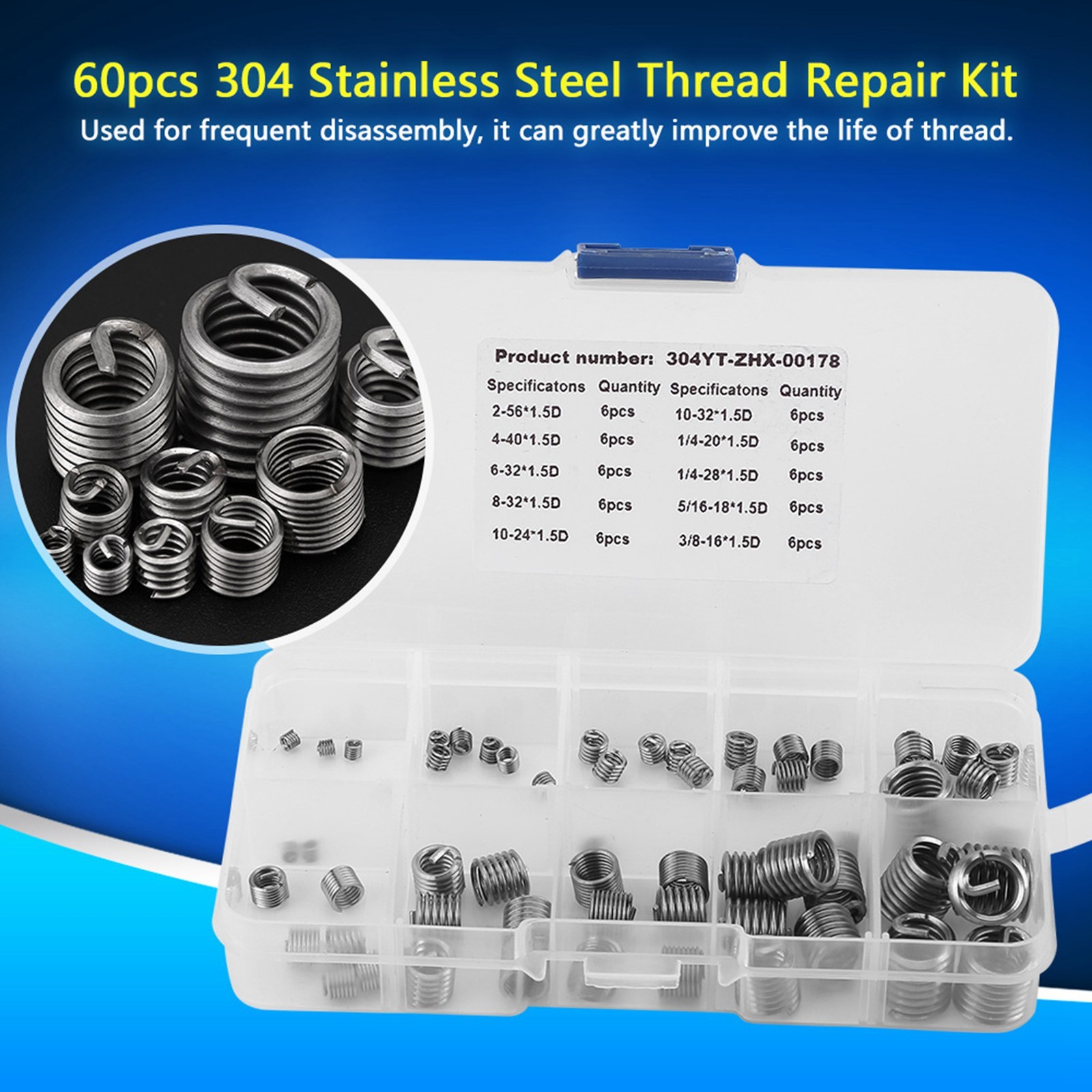 Wear-Resistance Wire Screw Sleeve Thread Repair Kit Anti-Loose Stainless Steel
