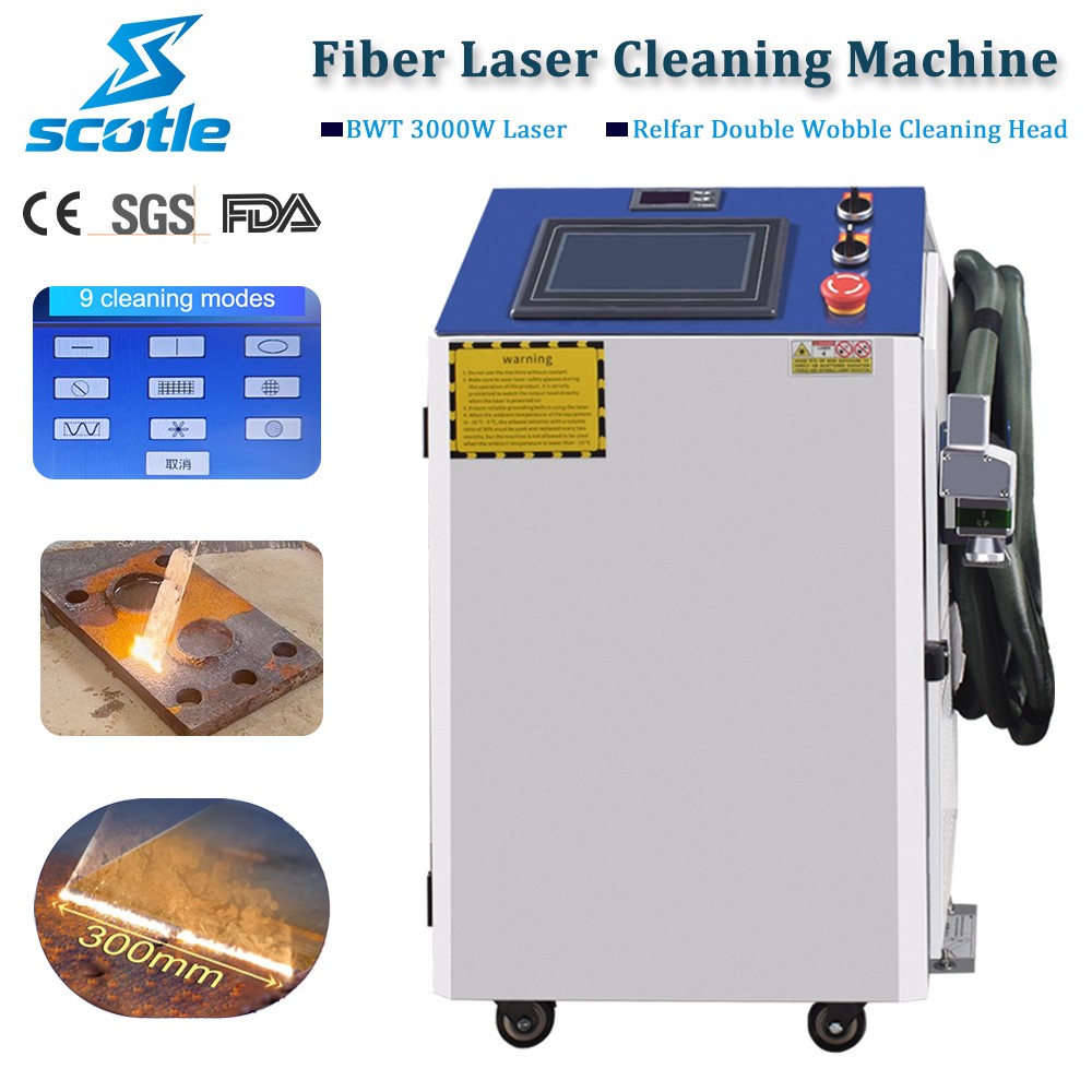 3000W Fiber Laser Cleaning Machine For Rust Oil Paint Remove Double Wobble 380V