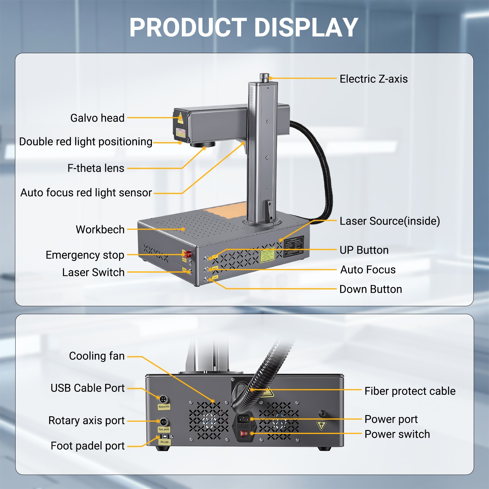 60W Portable JPT Mopa Auto Focus Fiber Laser Marking Machine Marker Engraver