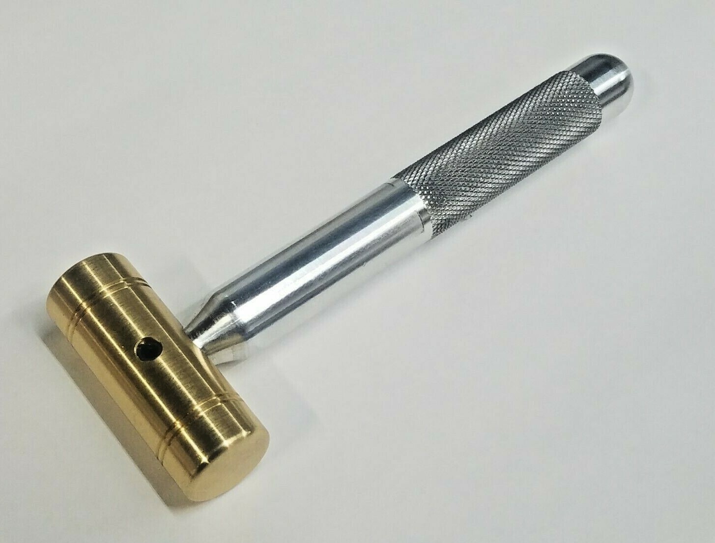SMALL SOLID BRASS HAMMER 4 OZ. KNURLED 5/8″ ALUMINUM HANDLE * MADE IN USA