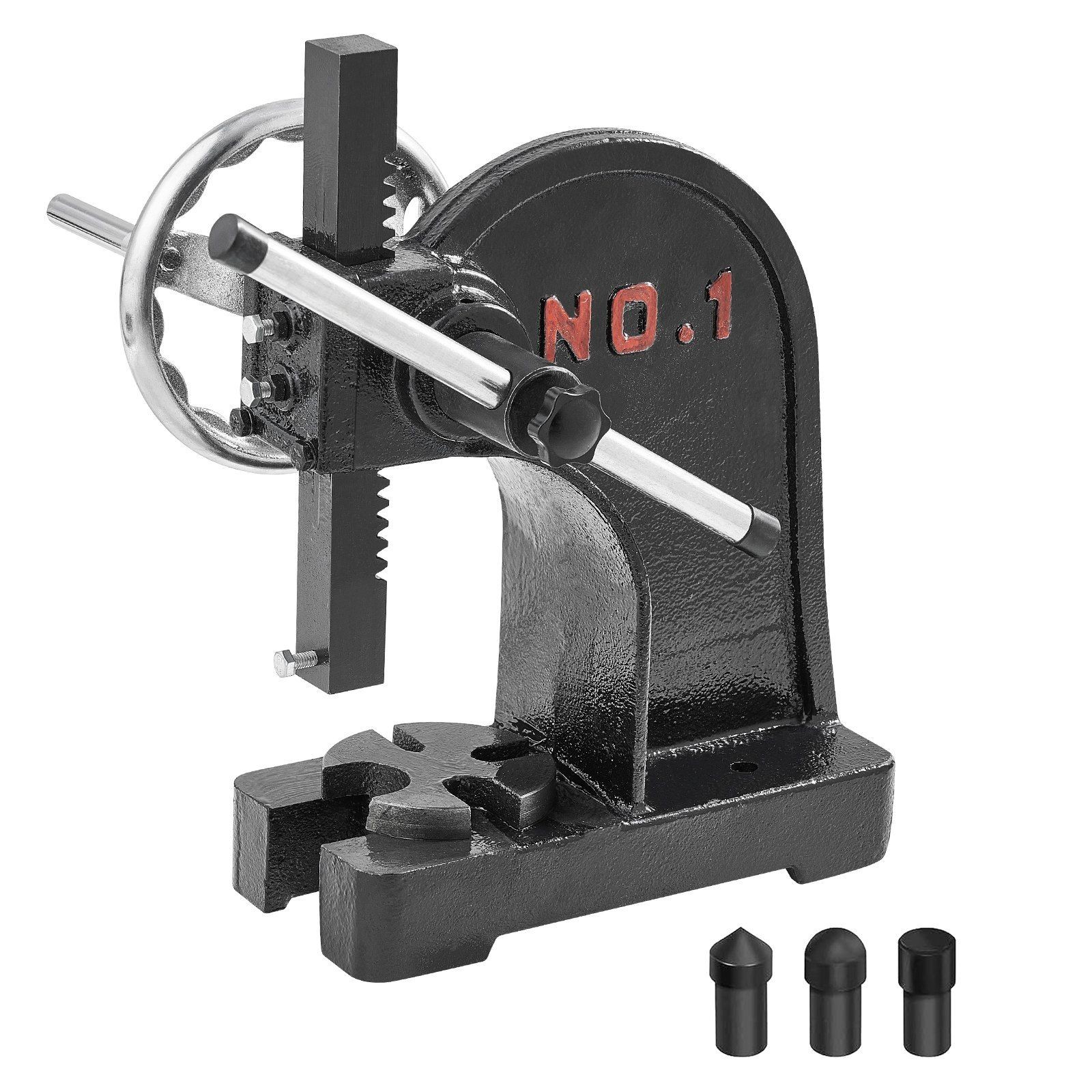 Manual Arbor Press: 1 Ton, Cast Iron, 3 Drift Molds, Desktop