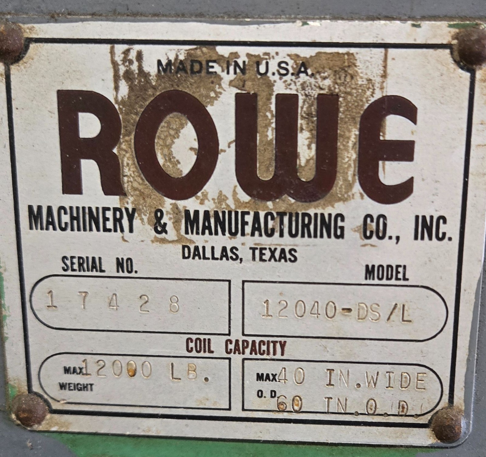 ROWE 12040‑DS/L Uncoiler / Decoiler USED