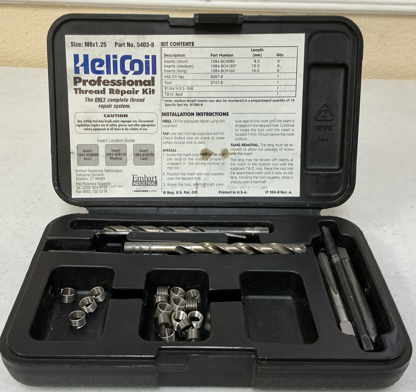 HELICOIL 5403-8 PROFESSIONAL THREAD REPAIR KIT M8x1.25, REV.A, FREE SHIPPING