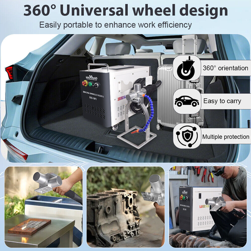 200W Portable Pulsed Laser Cleaning Machine For Metal Wood Stone Tire Rust Paint