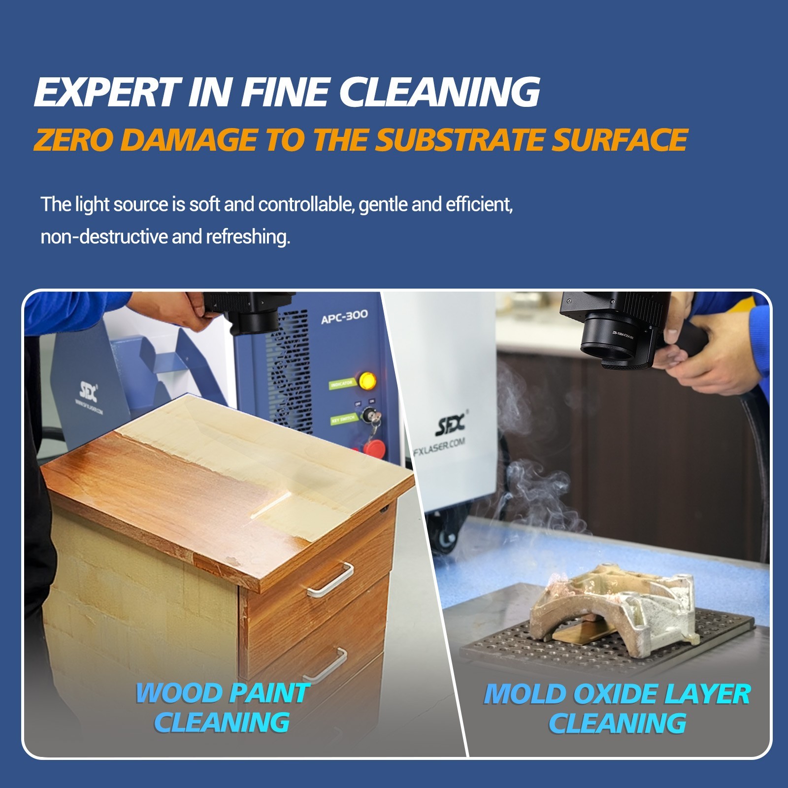 SFX Laser 500W Air-Cooled Pulse Laser Cleaner With Self-propelled Wooden Removal