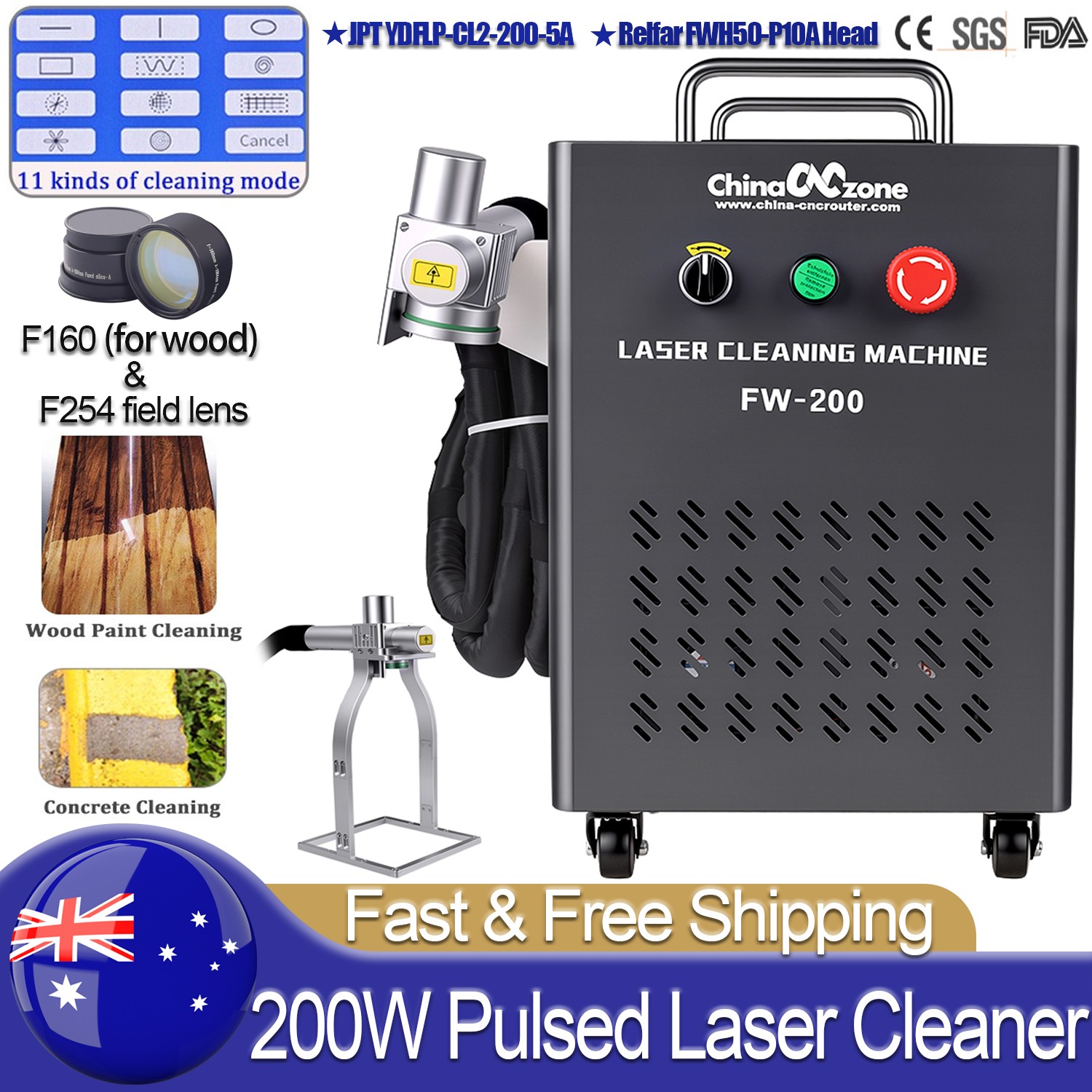 200W JPT Pulse Laser Cleaning Machine for Wood Metal Rust Paint Oil Removal AU