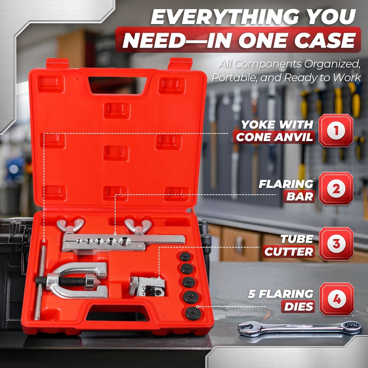 Brake Line Flaring Tool Kit with Tubing Cutter – Single and Double Flare