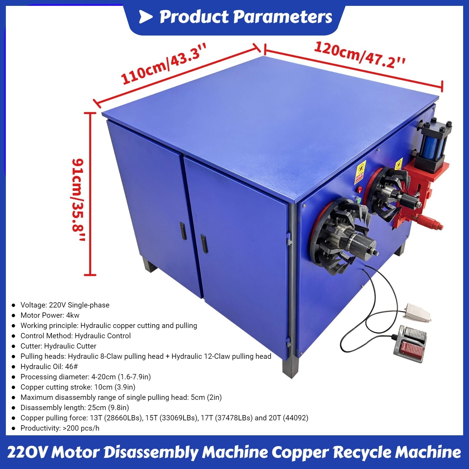 220V 1PH Hydraulic Motor Disassembly Machine Motor Copper Wires Recycle Machine