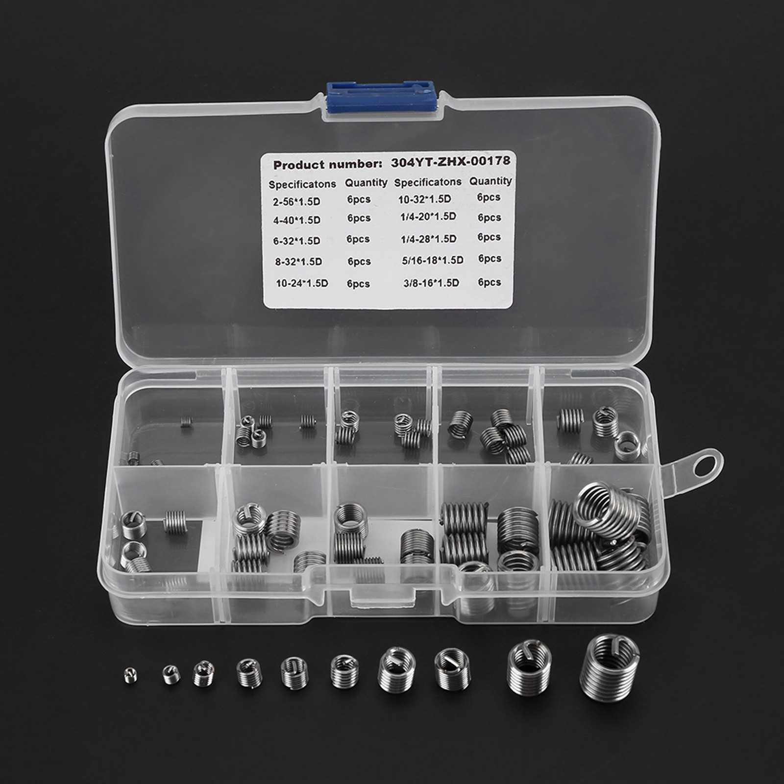60pcs 304 Stainless Steel Wire Screw Sleeve Thread Repair Insert Assortment Kit