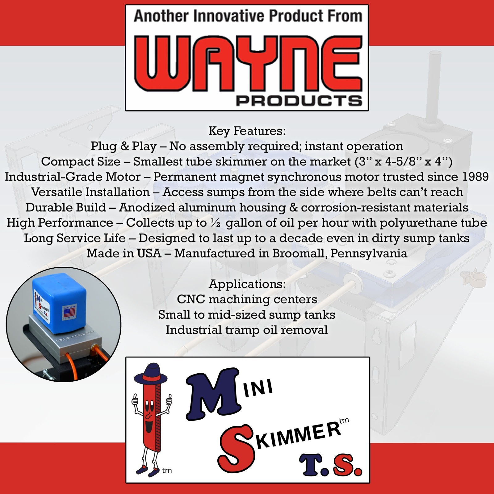 MINI-SKIMMER T.S. 10RPM, Poly Tube (12″ Reach), Mounting Stand – P/N MSTS-10-12