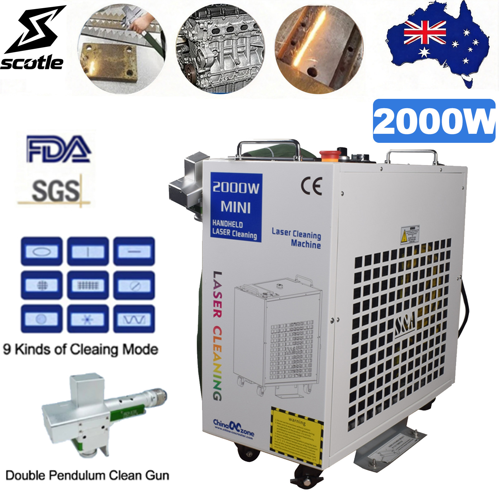 2000W AU For Metal Oil Rust Paint Remover Cleaners Fiber Laser Cleaning Machine