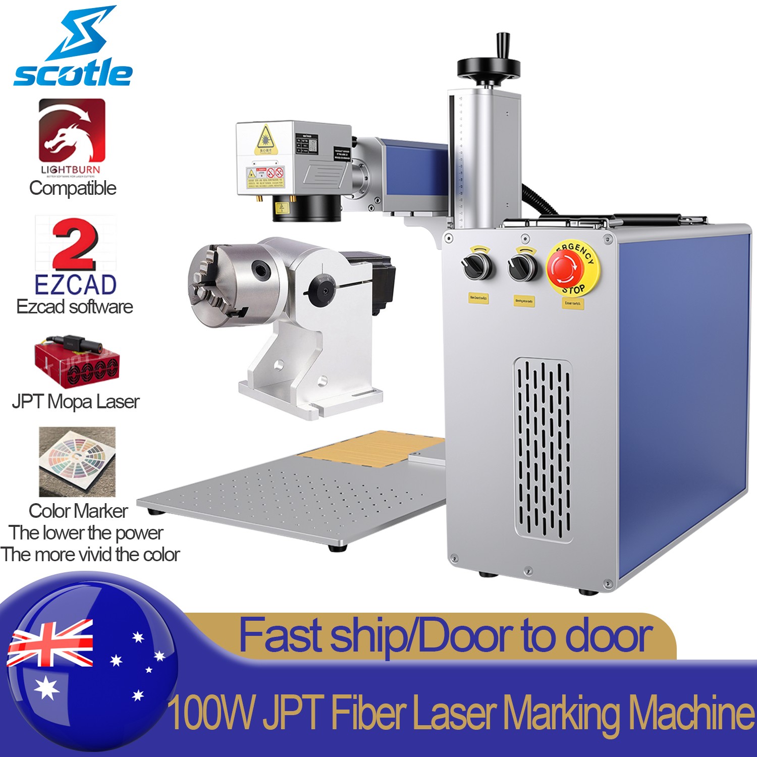 100W JPT Mopa Fiber Laser Marking Machine Metal Steel/Aluminum Engraving Marker