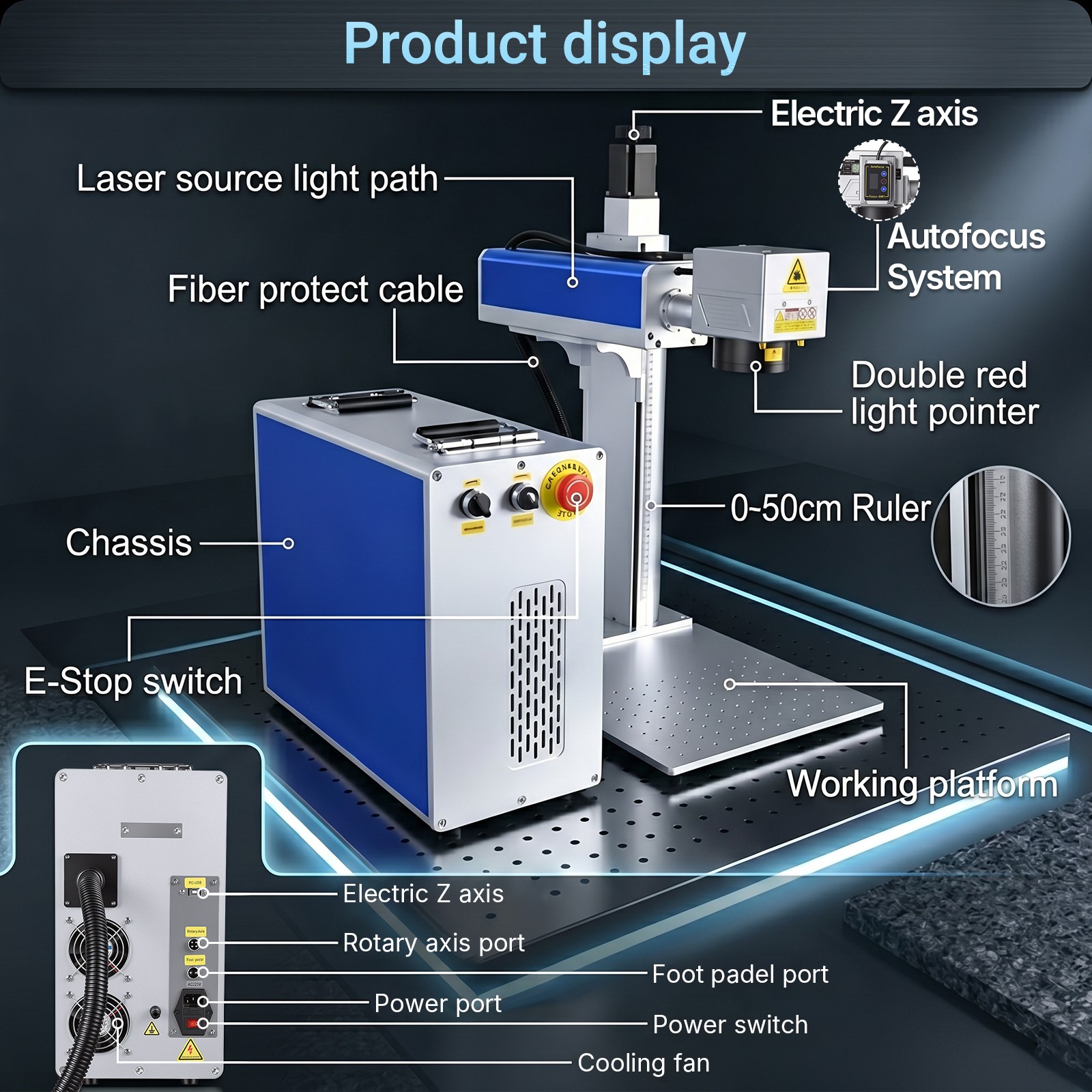 60W Auto Focus JPT MOPA Fiber Laser Marking Engraving Machine Engraver Marker