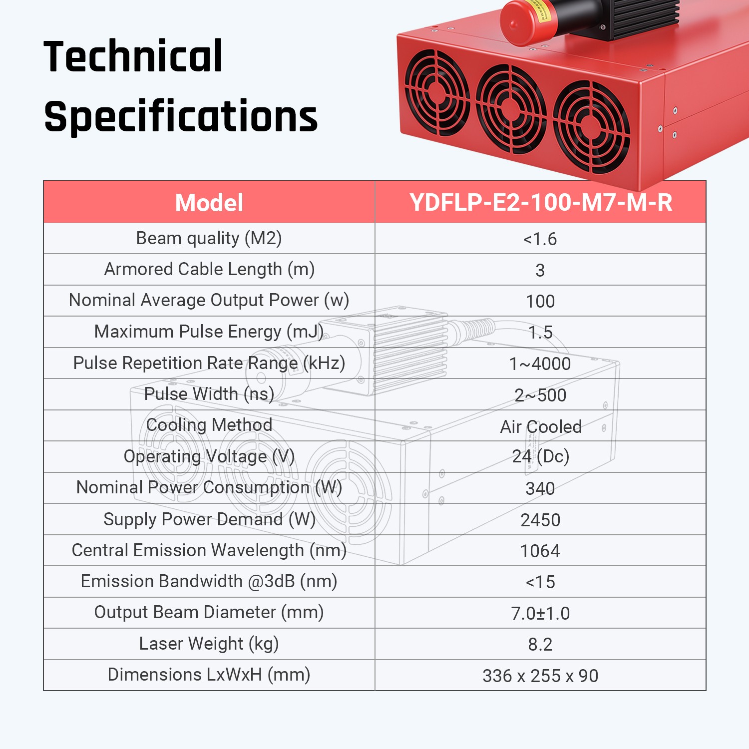 100W JPT YDFLP-E2-M7 MOPA Pulse Laser Source for 1064nm Laser Marking Machine