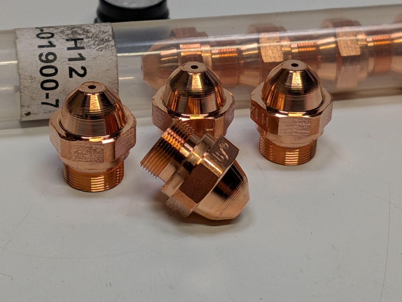 Lot of 8 NEW BYSTRONIC LASER COPPER NOZZLE H12 3-01900-7 – 1.2mm