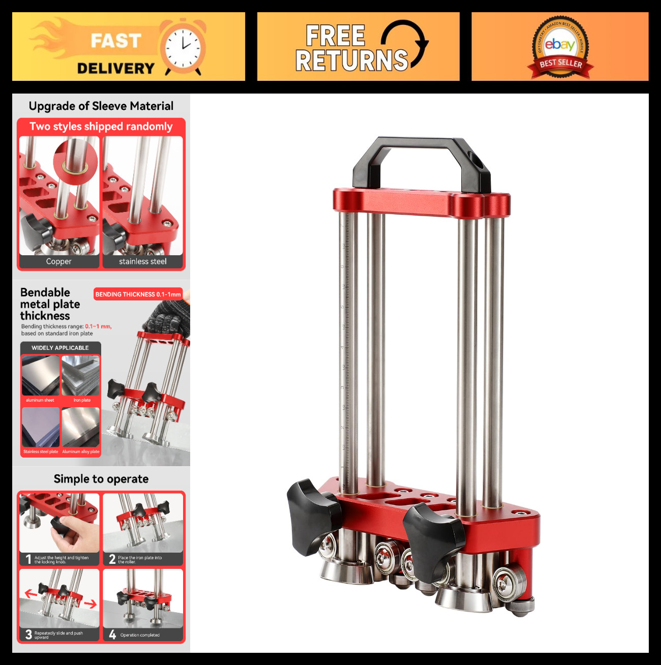 2 Station Sheet Metal Roller Bender Tool – 0-100° Bending Range, Portable Fabric