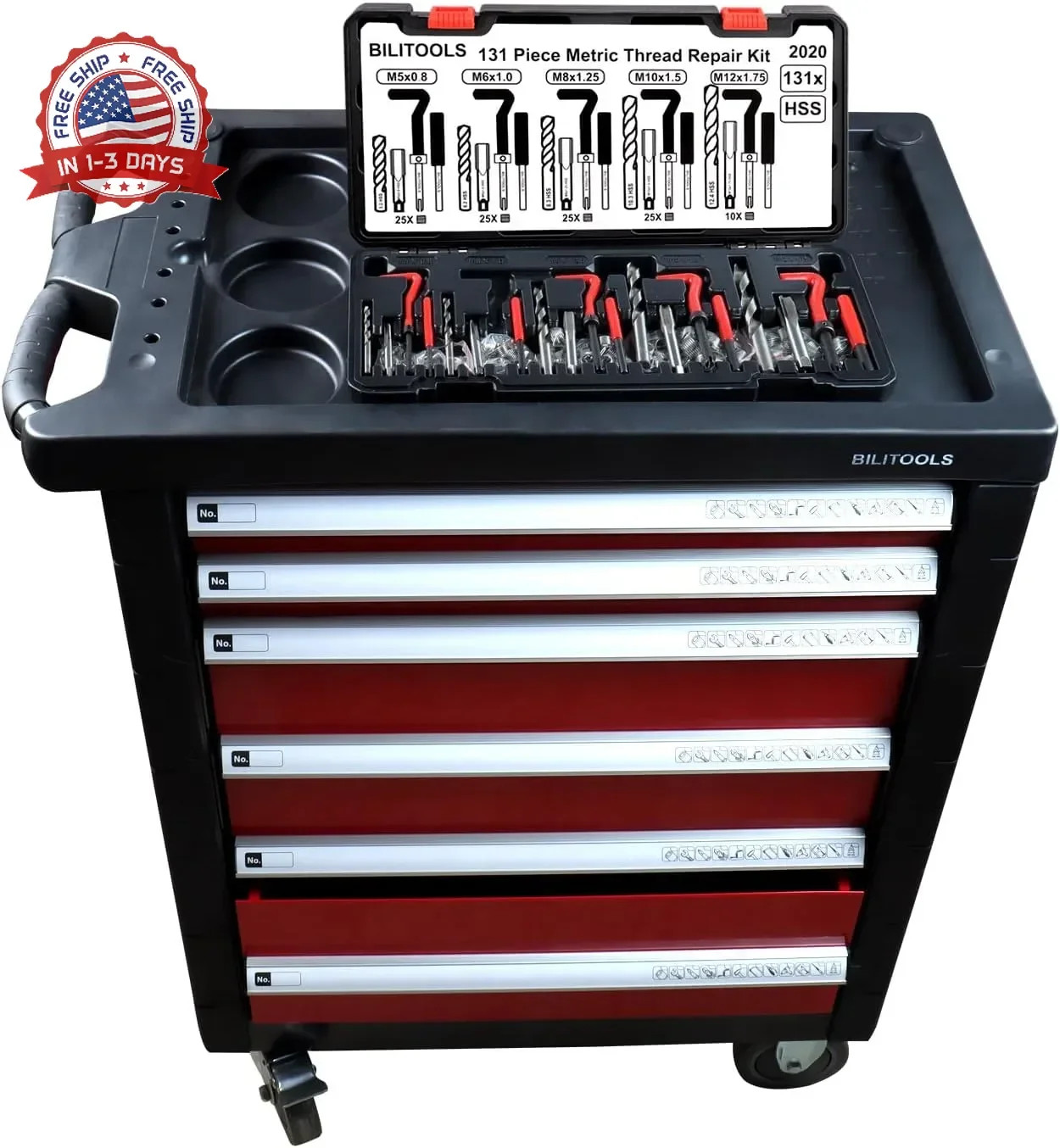 BILITOOLS Helicoil Thread Repair Kit Metric, 131-Piece HSS Drill Heli Coil Repai