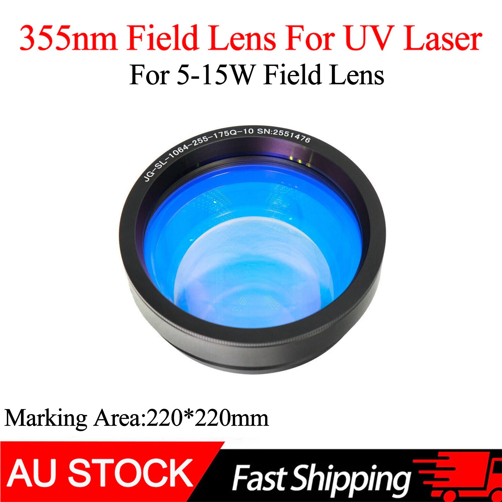 220×220mm For 5-15W UV 355nm Laser Marking Machine Field Lens Engraver Marker AU