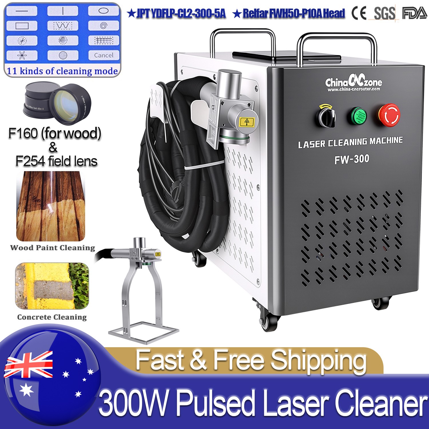 JPT 300W Pulsed Laser Cleaning Machine Gaussian beam Remove Rust Oil Paint Wood