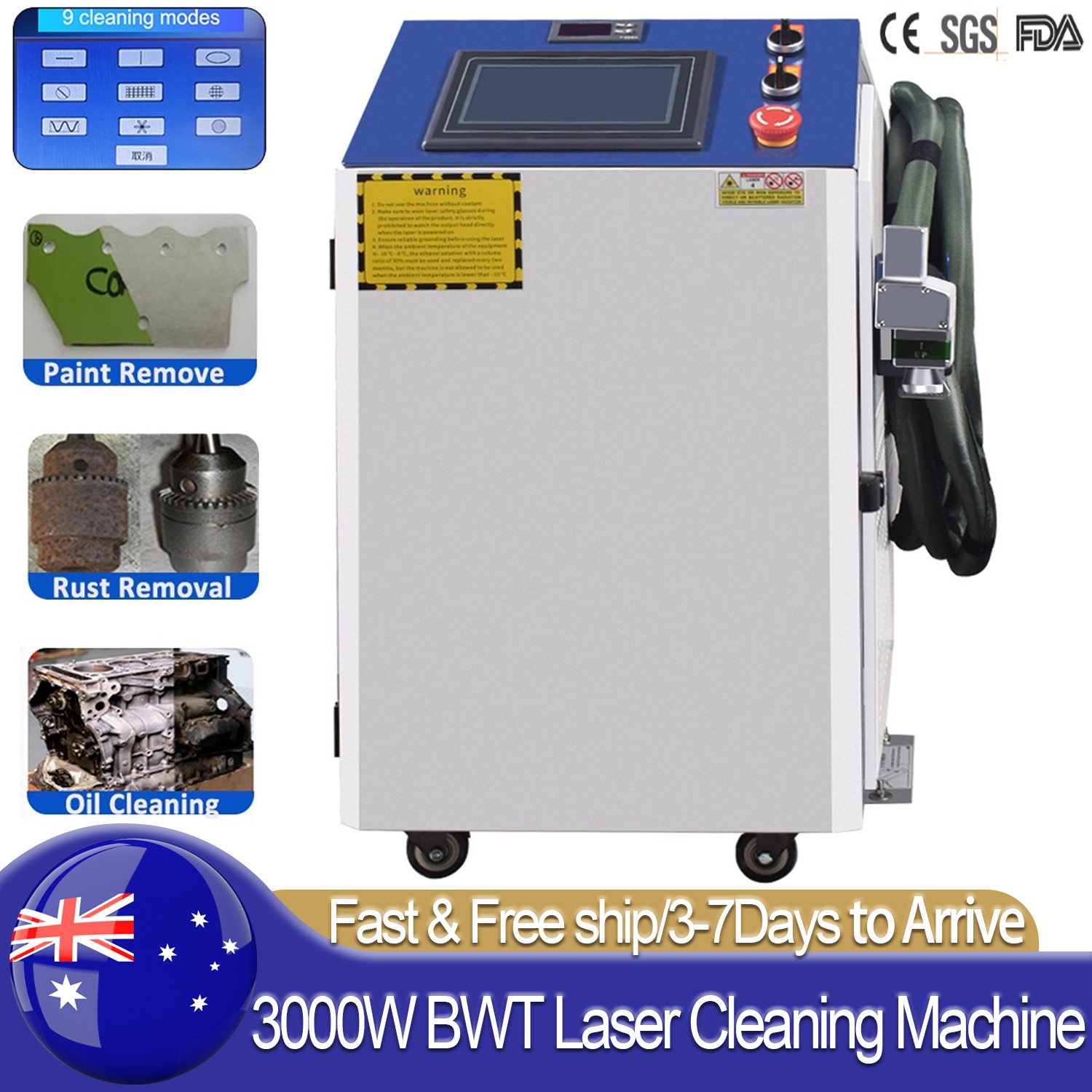 3000W 380V Fiber Laser Cleaning Machine 20M Cable Metal Rust Oil Paint Removal