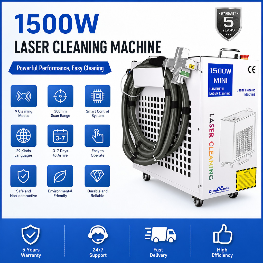 1500W Handheld Fiber Laser Cleaning Machine Rust/Oil/Paint Remove 300mm Width