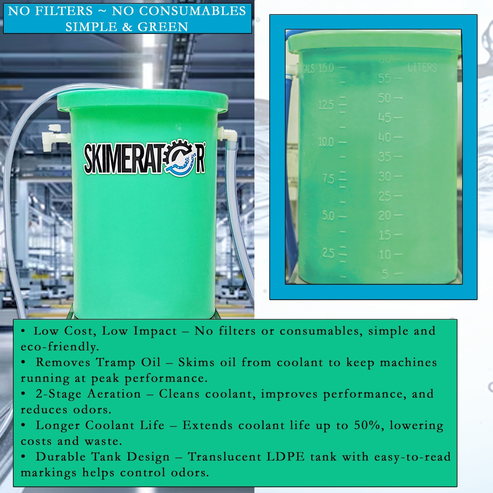 Skimerator Oil Skimmer PN 3200F-5040-3262HD Floating Draft Square Stand HD Motor